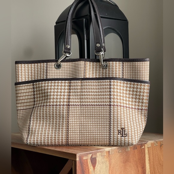 Ralph Lauren Tan and Brown Mini Houndstooth Tote - Picture 8 of 15